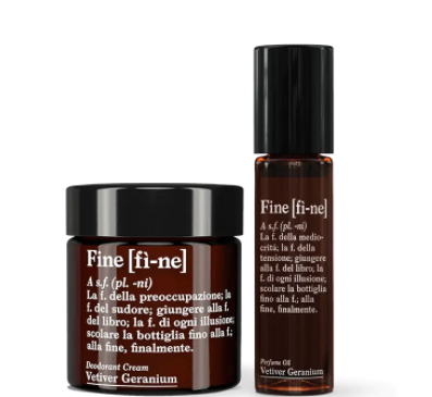 FINE VETIVER GERANIUM SET - DEODORANT CREAM AND PERFUME OIL